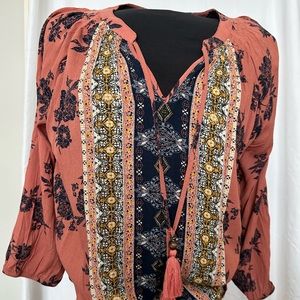 Rose and navy peasant blouse